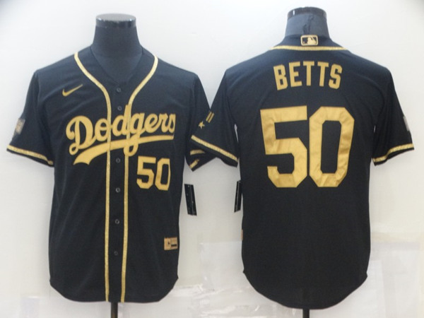 Men's Los Angeles Dodgers #50 Mookie Betts Black Gold 2020 World Series Stitched MLB Jersey